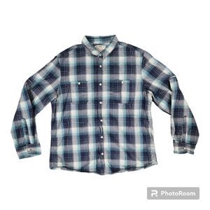 Urban Pipeline Men XXL Navy Teal Plaid Button Up Shirt 100 Cotton EUC Casual Dad